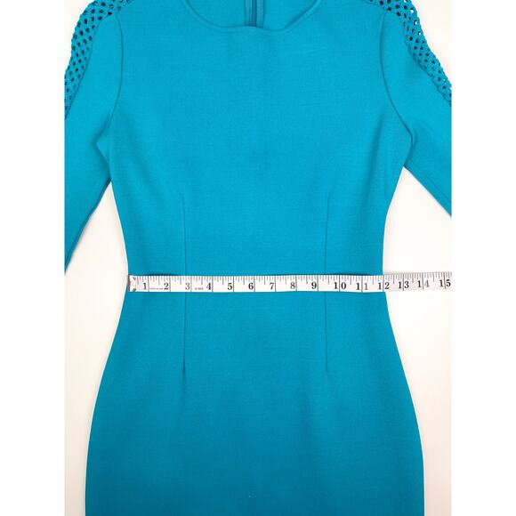 St. John Size 2 Sapphire Knit Bodycon Midi Dress Statement Sleeves NWOT - Picture 7 of 10